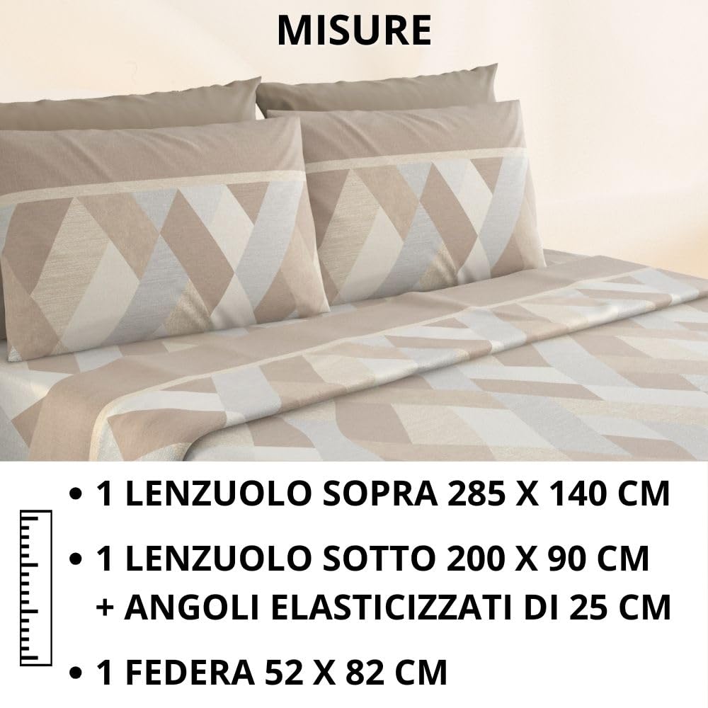 Completo Lenzuola Flanella in Cotone Stampate - Invernali con Fantasia Elegante
