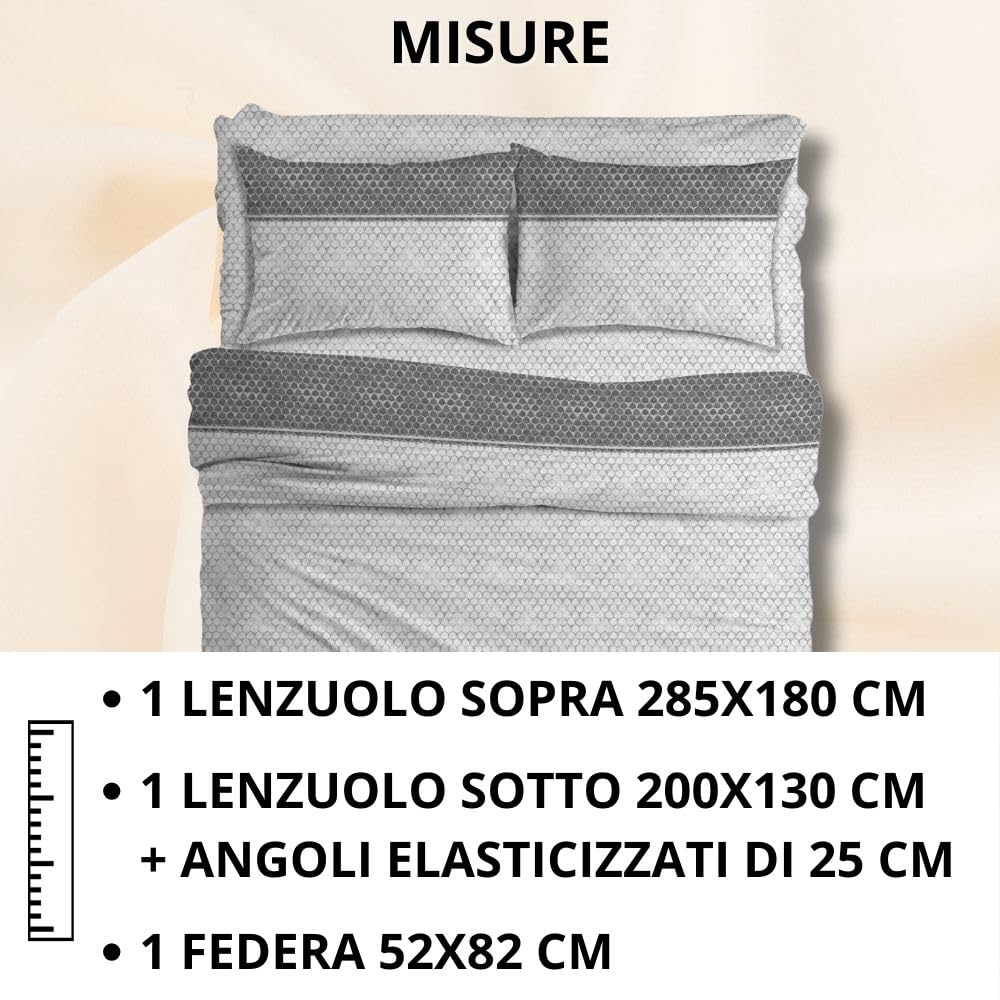 MAXIME MAISON Firenze - Set Lenzuola Letto Singolo Cotone 100% Completo con Federe Cuscini Stampate, Made in Italy Anallergico e Antiacaro (Motivo Ambra)