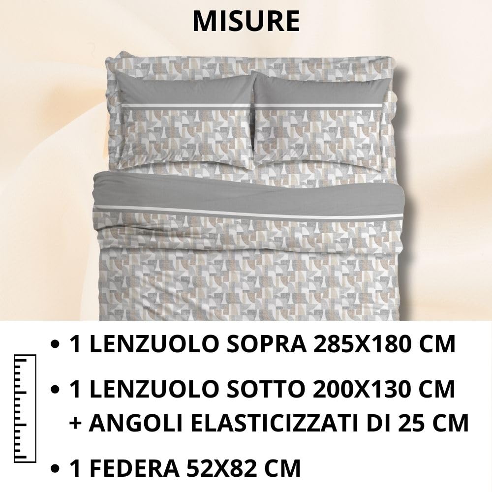 MAXIME MAISON Firenze - Set Lenzuola Letto Singolo Cotone 100% Completo con Federe Cuscini Stampate, Made in Italy Anallergico e Antiacaro (Motivo Ambra)