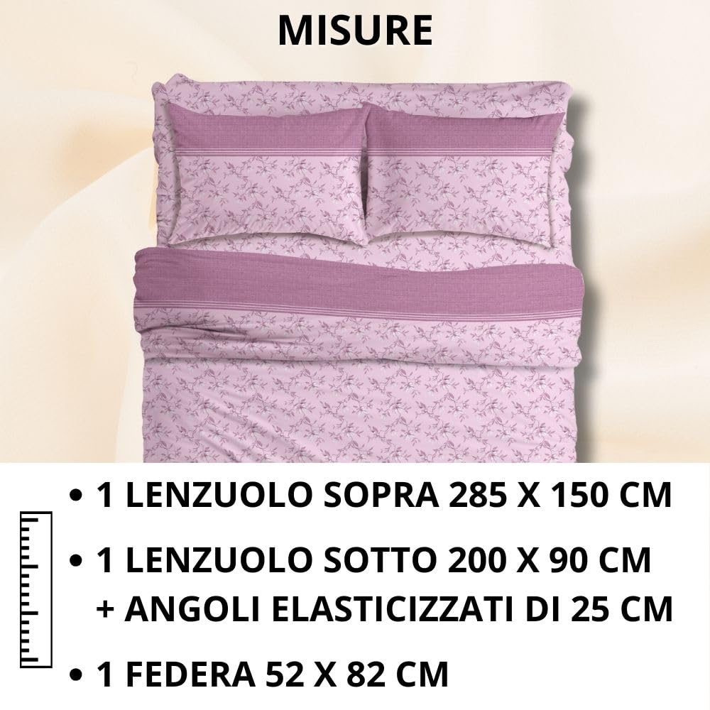 MAXIME MAISON Firenze - Set Lenzuola Letto Singolo Cotone 100% Completo con Federe Cuscini Stampate, Made in Italy Anallergico e Antiacaro (Motivo Ambra)