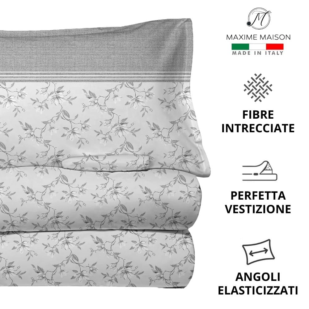 MAXIME MAISON Firenze - Set Lenzuola Letto Singolo Cotone 100% Completo con Federe Cuscini Stampate, Made in Italy Anallergico e Antiacaro (Motivo Ambra)