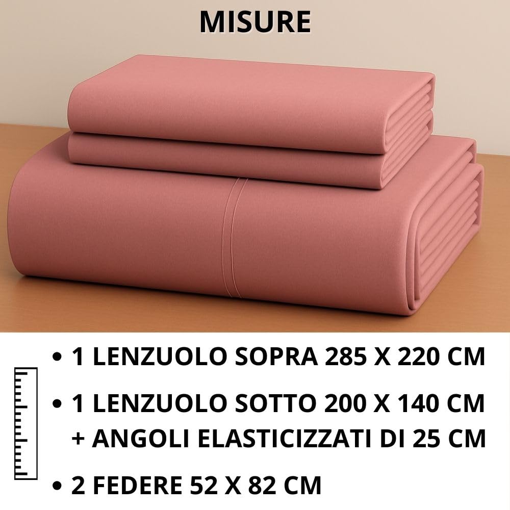 MAXIME MAISON - Set Lenzuola Cotone, Completo con Federe Cuscini Tinta Unita, Prodotto Made in Italy Anallergico