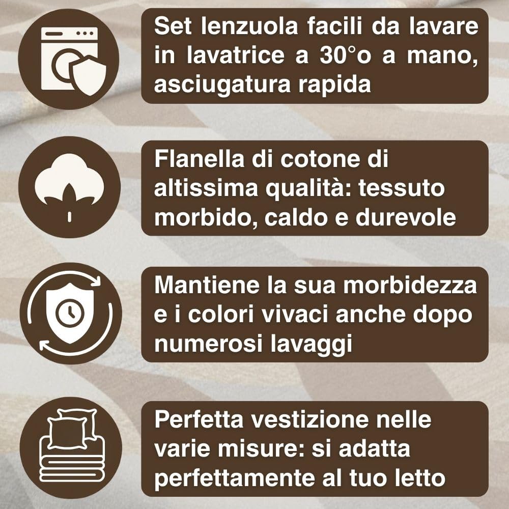 Completo Lenzuola Flanella in Cotone Stampate - Invernali con Fantasia Elegante