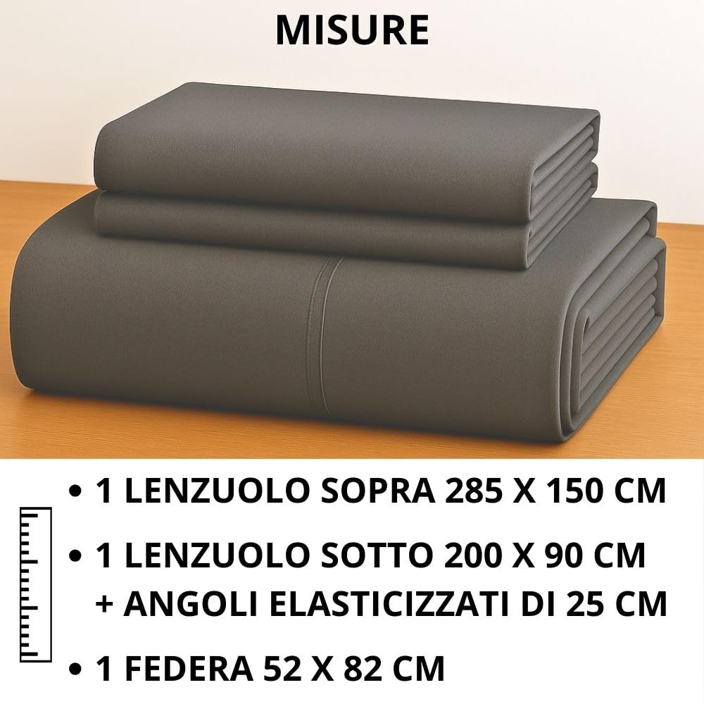 MAXIME MAISON - Set Lenzuola Cotone, Completo con Federe Cuscini Tinta Unita, Prodotto Made in Italy Anallergico