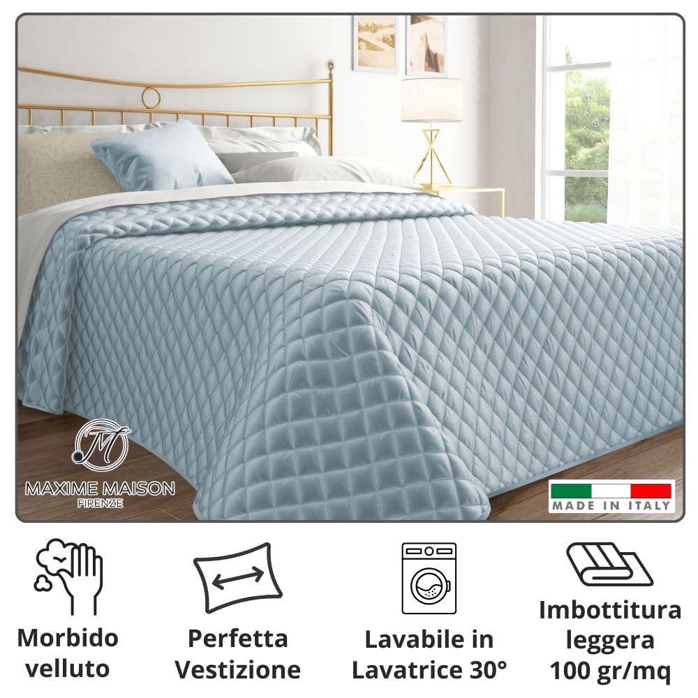 Trapunta Primaverile Autunnale Trapuntata in Morbido Velluto Elegante, Copriletto Leggero Made in Italy, Sensazione di Vero Lusso al Tatto
