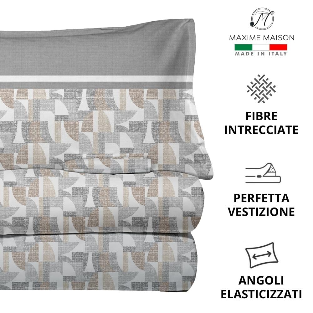 MAXIME MAISON Firenze - Set Lenzuola Letto Singolo Cotone 100% Completo con Federe Cuscini Stampate, Made in Italy Anallergico e Antiacaro (Motivo Ambra)