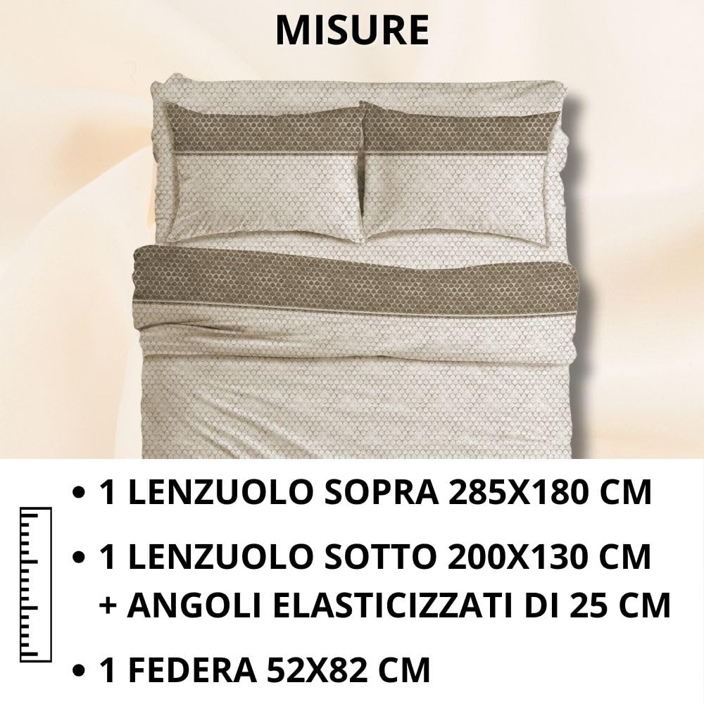 MAXIME MAISON Firenze - Set Lenzuola Letto Singolo Cotone 100% Completo con Federe Cuscini Stampate, Made in Italy Anallergico e Antiacaro (Motivo Ambra)