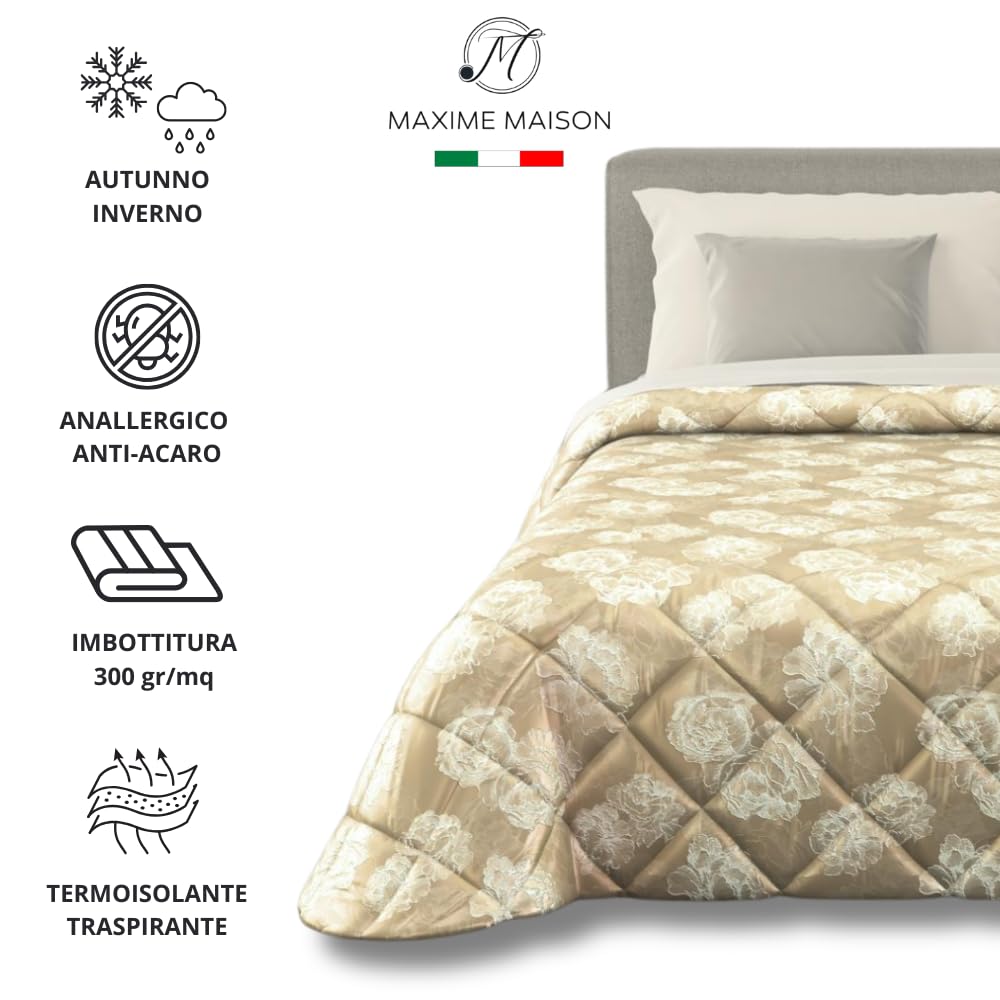 Trapunta Invernale in Raso Jacquard, Piumone Matrimoniale Invernale (300gr/mq)