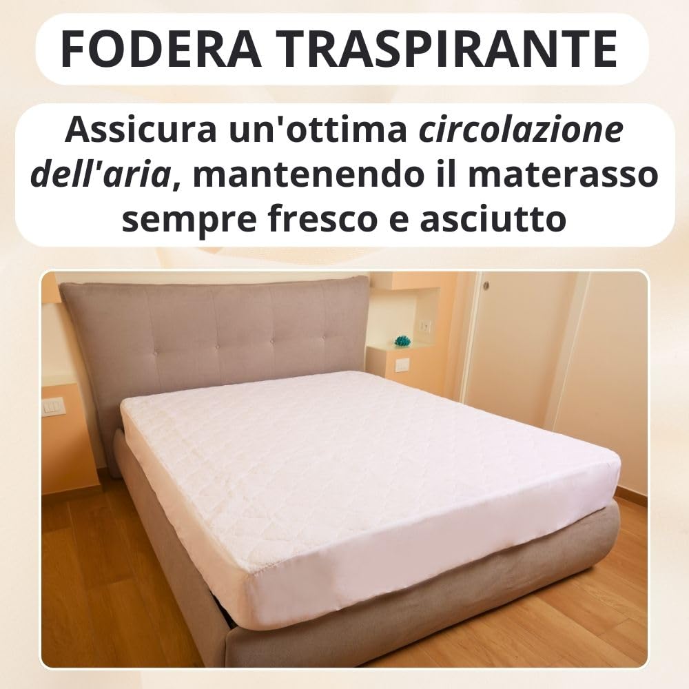 Coprimaterasso Antiacaro in Spugna Trapuntata di Alta Qualità, Anallergico e Traspirante, Fodera Coprimaterassi Matrimoniali Made in Italy