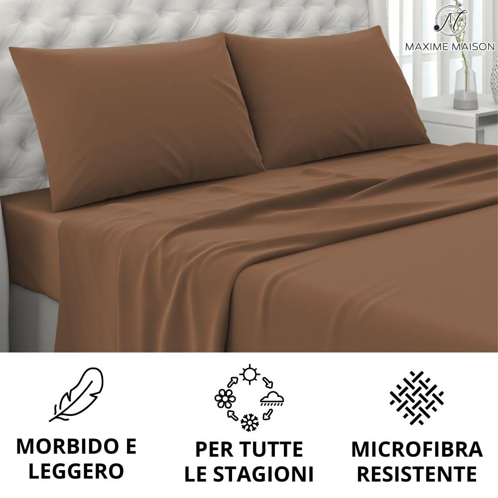 MAXIME MAISON - Set Lenzuola Letto Singolo 3 Pezzi, Completo Letto SIngolo in Microfibra Made in Italy, Biancheria da Letto 1 Lenzuolo con Angoli, 1 Lenzuolo Sopra, 1 Federa