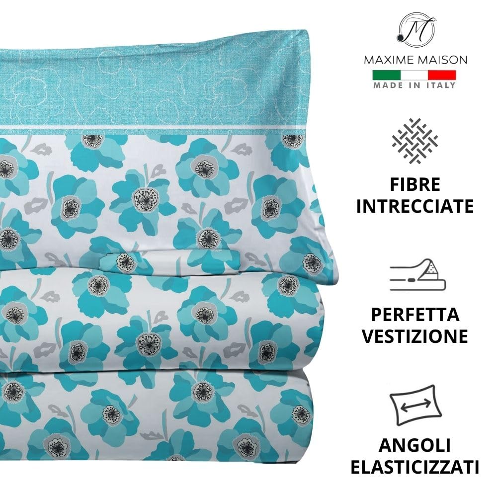 MAXIME MAISON Firenze - Set Lenzuola Letto Singolo Cotone 100% Completo con Federe Cuscini Stampate, Made in Italy Anallergico e Antiacaro (Motivo Ambra)