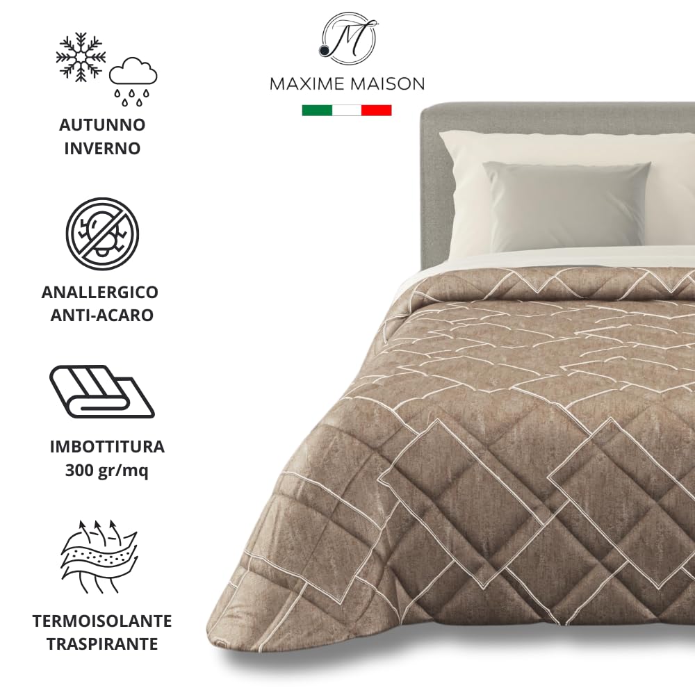 Trapunta Invernale in Raso Jacquard, Piumone Matrimoniale Invernale (300gr/mq)