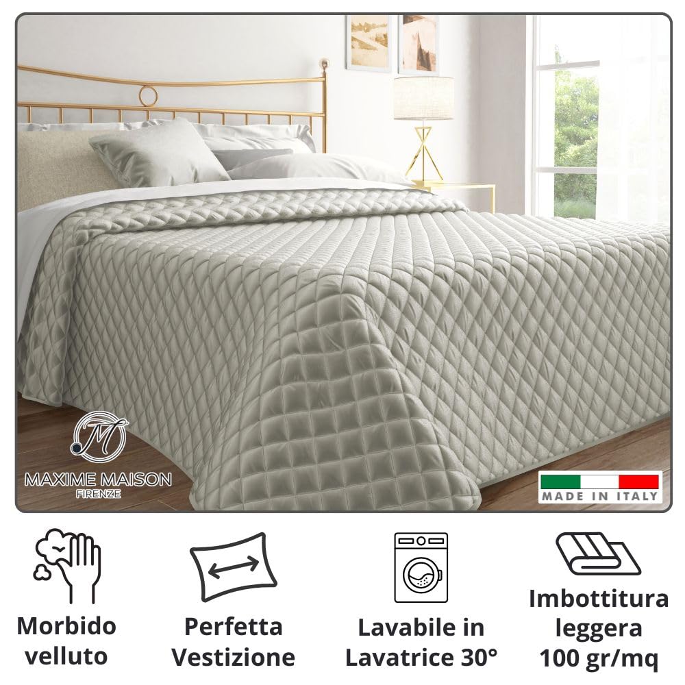 Trapunta Primaverile Autunnale Trapuntata in Morbido Velluto Elegante, Copriletto Leggero Made in Italy, Sensazione di Vero Lusso al Tatto