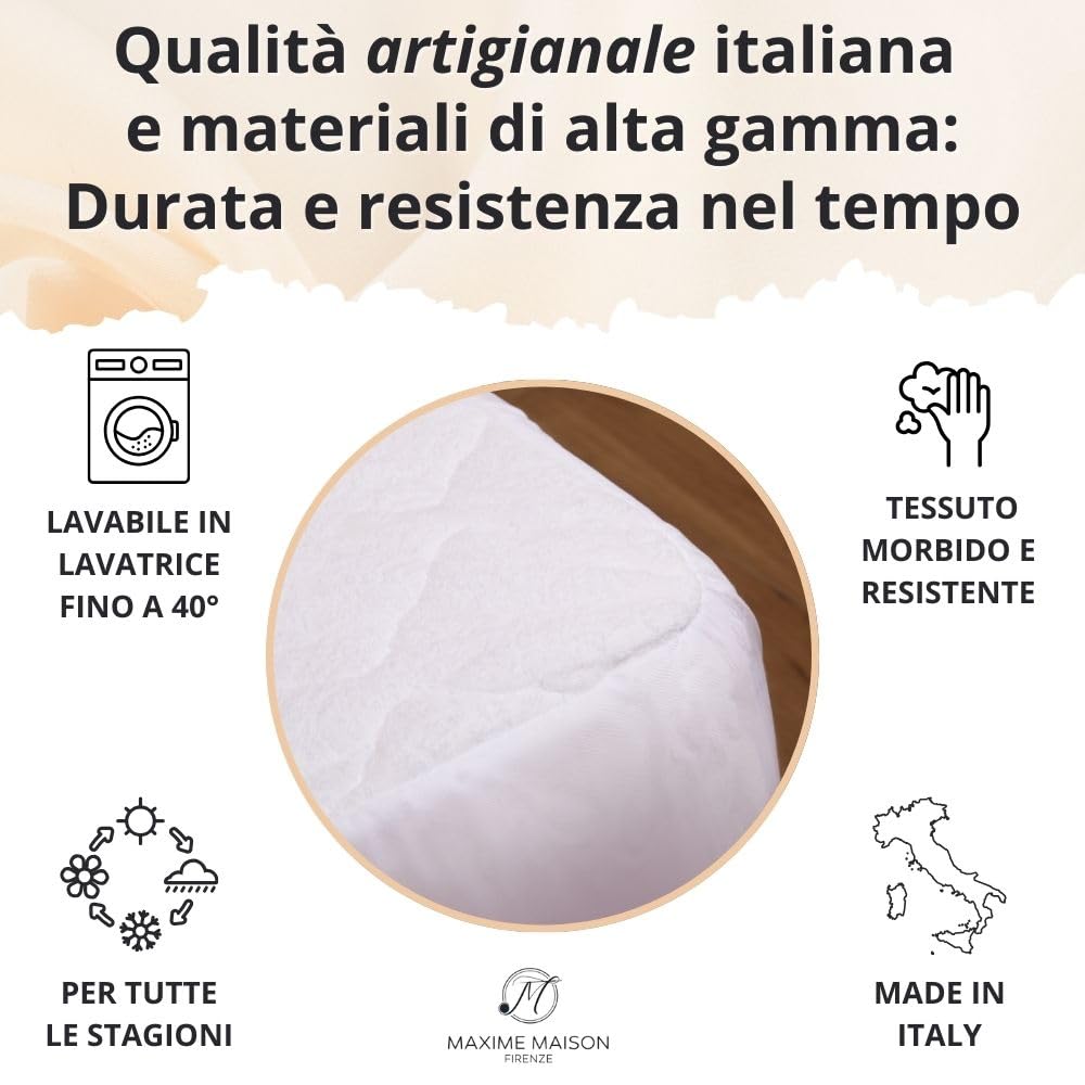 Coprimaterasso Antiacaro in Spugna Trapuntata di Alta Qualità, Anallergico e Traspirante, Fodera Coprimaterassi Matrimoniali Made in Italy