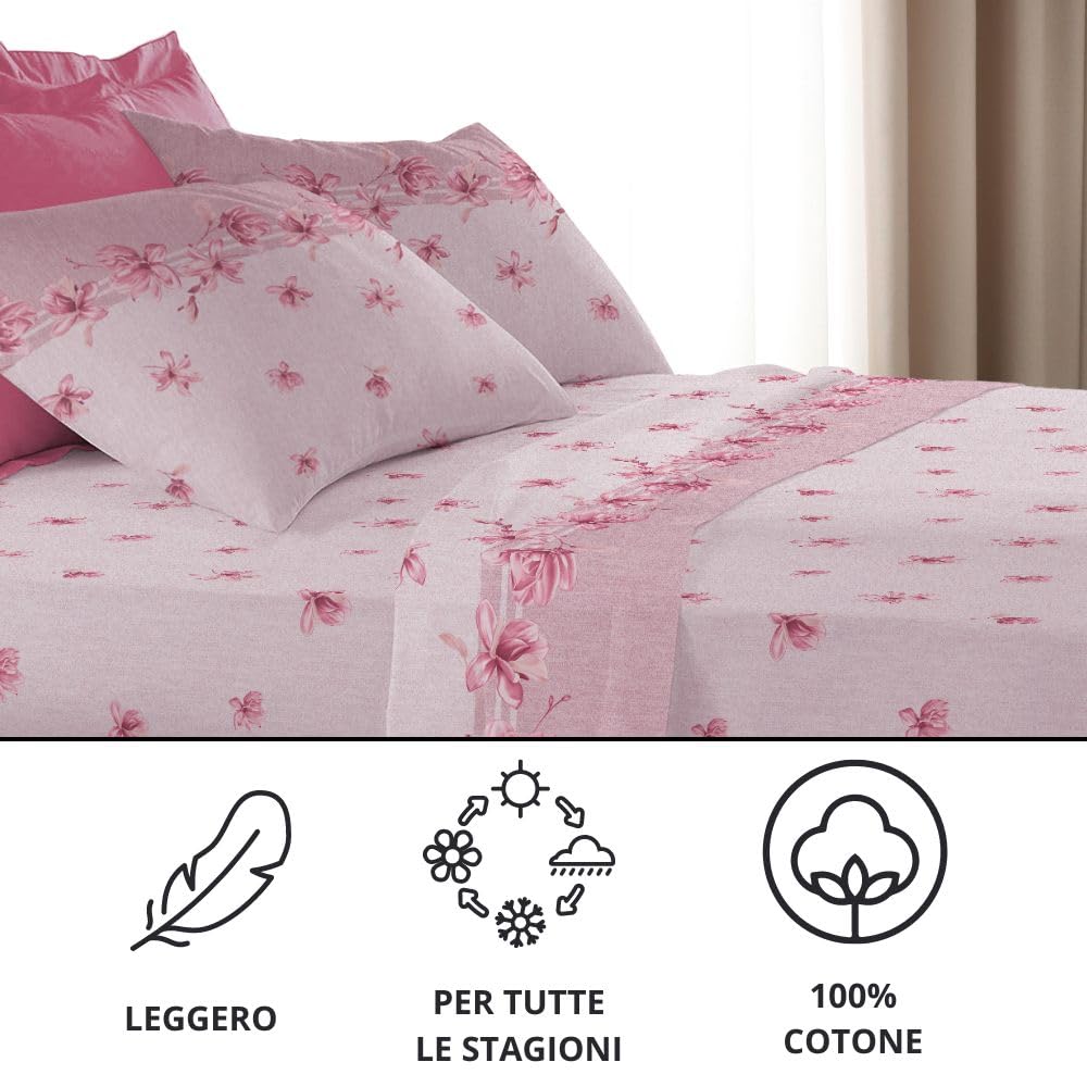 Completo Lenzuola Stampate, Misto Cotone, con Federe, Made in Italy