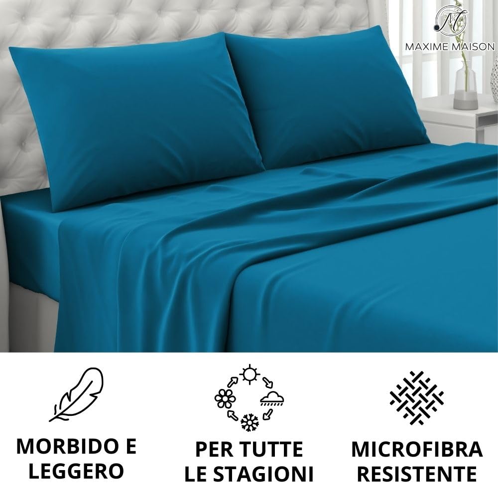 MAXIME MAISON - Set Lenzuola Letto Singolo 3 Pezzi, Completo Letto SIngolo in Microfibra Made in Italy, Biancheria da Letto 1 Lenzuolo con Angoli, 1 Lenzuolo Sopra, 1 Federa