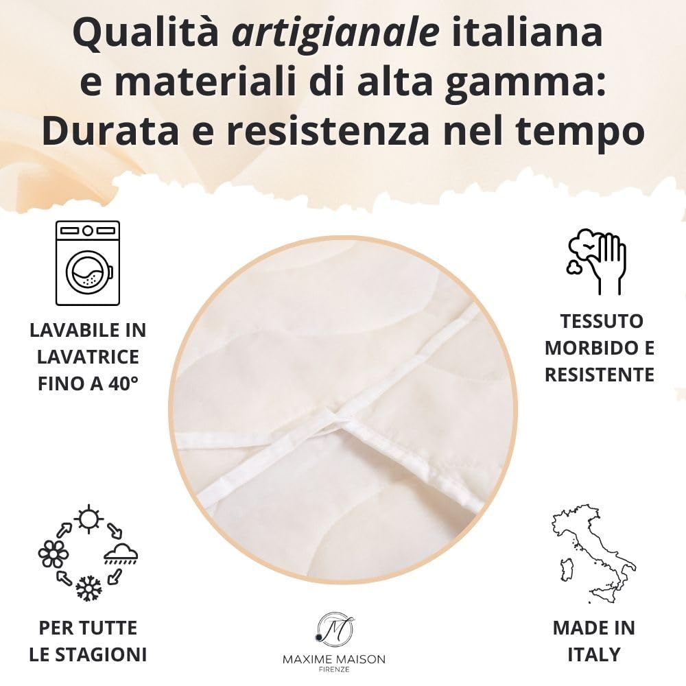 Coprirete Trapuntato con Imbottitura, Lacci agli Angoli, Anallergico e Antiacaro, Traspirante, Manifattura Made in Italy