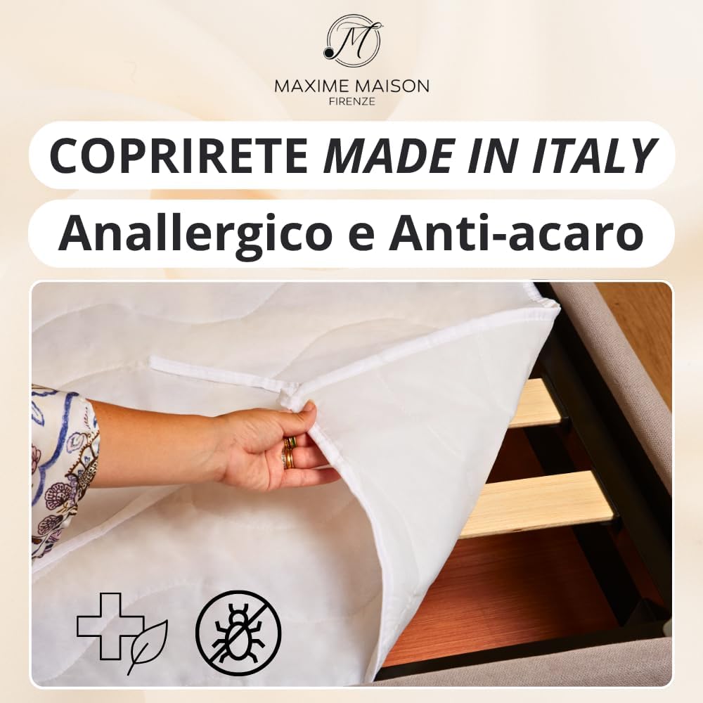 Coprirete Trapuntato con Imbottitura, Lacci agli Angoli, Anallergico e Antiacaro, Traspirante, Manifattura Made in Italy