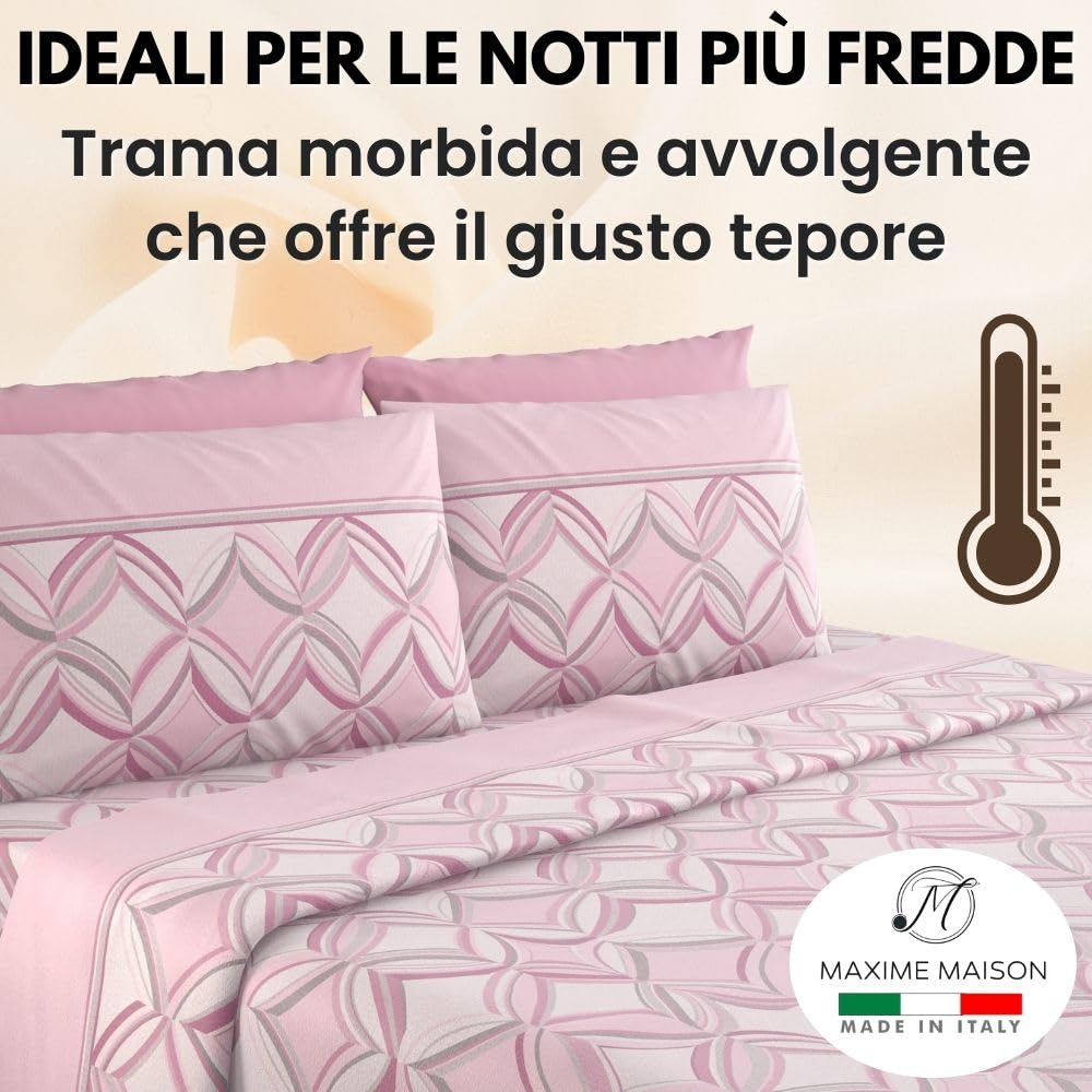 Completo Lenzuola Flanella in Cotone Stampate - Invernali con Fantasia Elegante