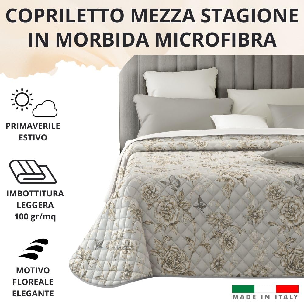 Copriletto (100 gr/mq) Mezza Stagione in Raso di Cotone Satin, Made in Italy