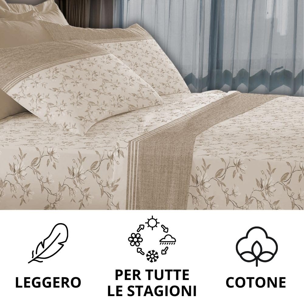 MAXIME MAISON Firenze - Set Lenzuola Letto Singolo Cotone 100% Completo con Federe Cuscini Stampate, Made in Italy Anallergico e Antiacaro (Motivo Ambra)