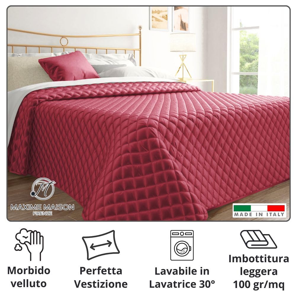 Trapunta Primaverile Autunnale Trapuntata in Morbido Velluto Elegante, Copriletto Leggero Made in Italy, Sensazione di Vero Lusso al Tatto