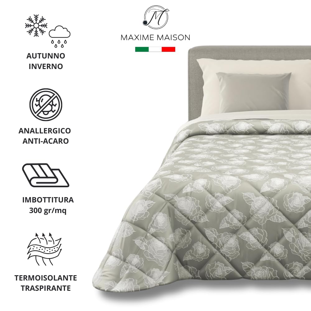 Trapunta Invernale in Raso Jacquard, Piumone Matrimoniale Invernale (300gr/mq)