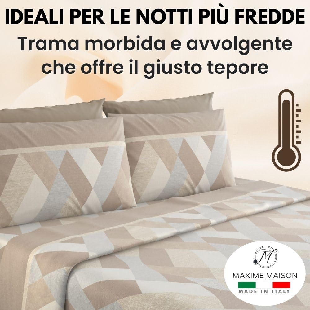 Completo Lenzuola Flanella in Cotone Stampate - Invernali con Fantasia Elegante