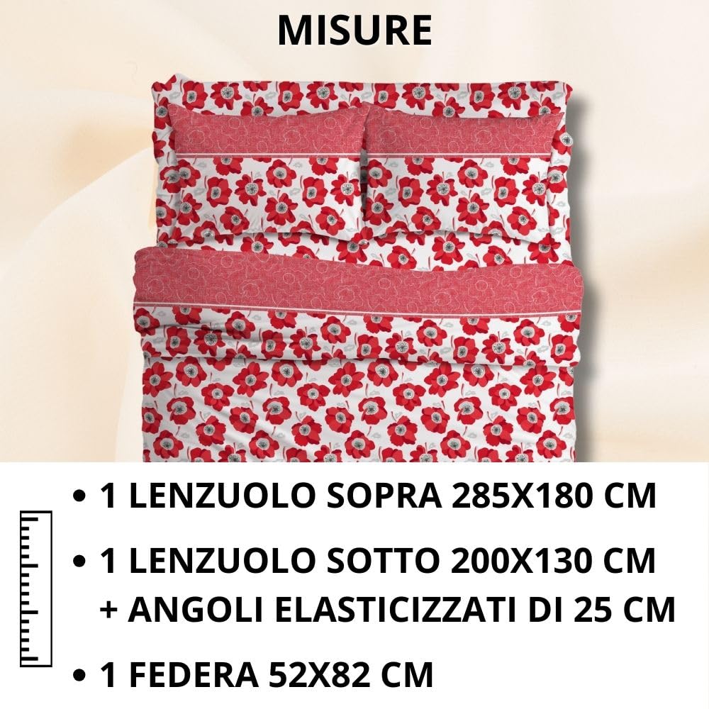 MAXIME MAISON Firenze - Set Lenzuola Letto Singolo Cotone 100% Completo con Federe Cuscini Stampate, Made in Italy Anallergico e Antiacaro (Motivo Ambra)