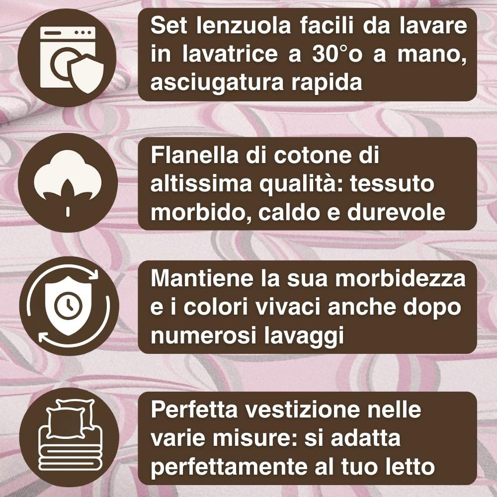 Completo Lenzuola Flanella in Cotone Stampate - Invernali con Fantasia Elegante
