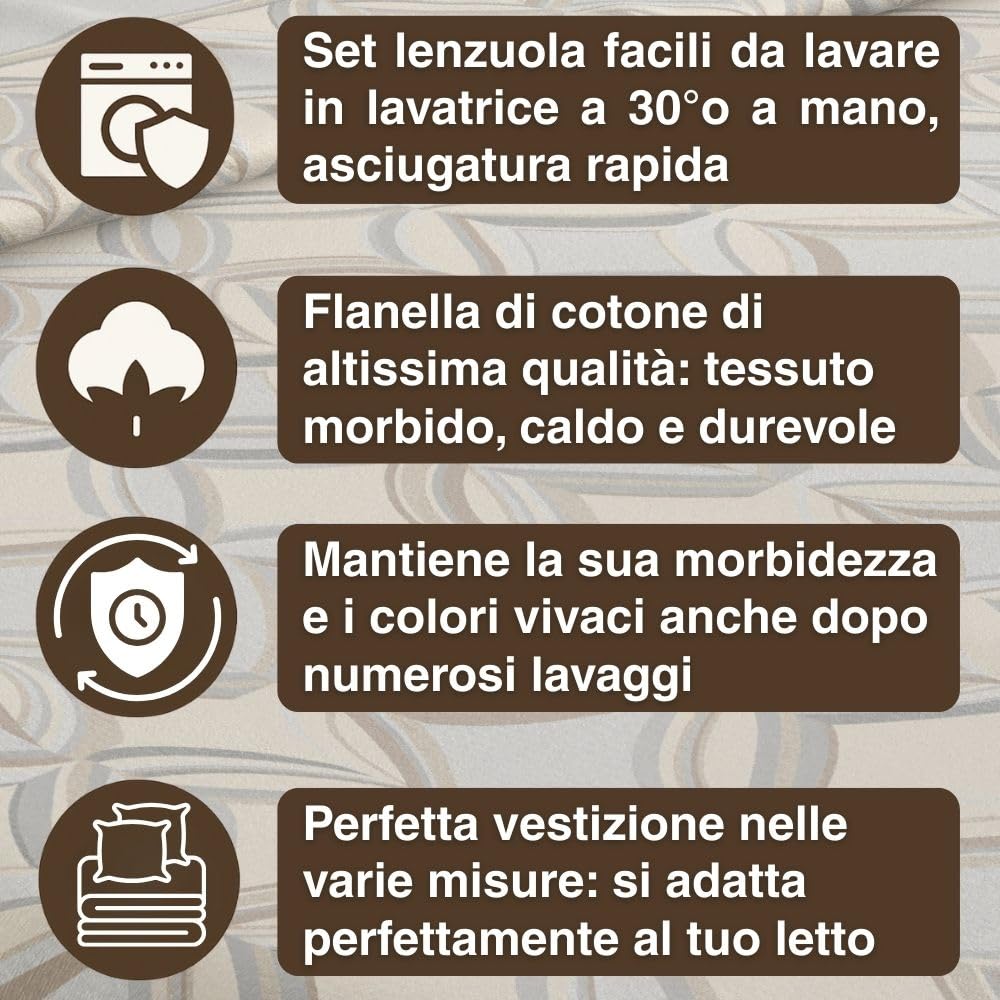 Completo Lenzuola Flanella in Cotone Stampate - Invernali con Fantasia Elegante