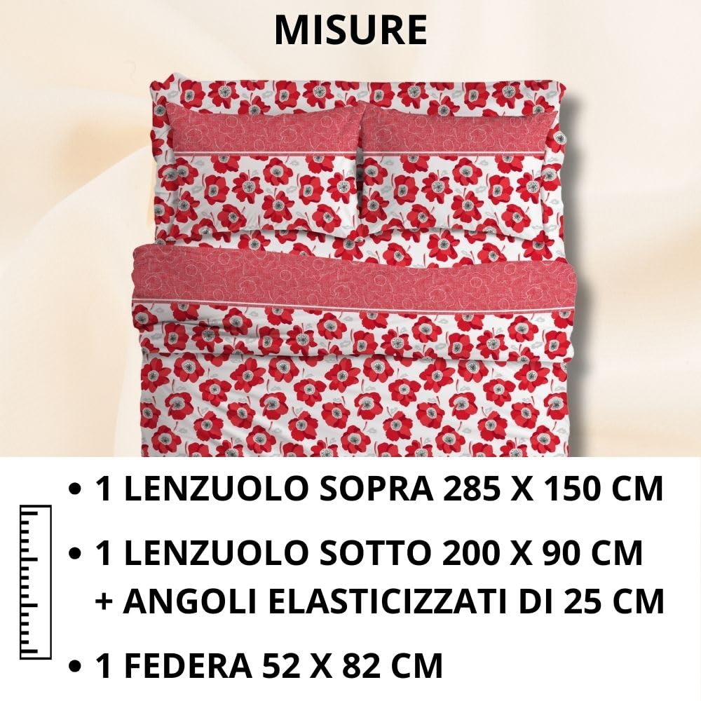 MAXIME MAISON Firenze - Set Lenzuola Letto Singolo Cotone 100% Completo con Federe Cuscini Stampate, Made in Italy Anallergico e Antiacaro (Motivo Ambra)