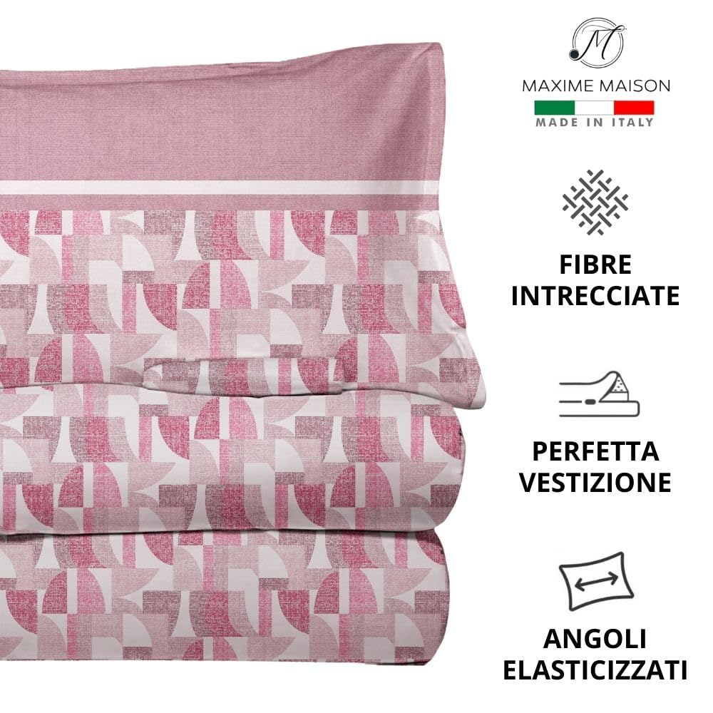 MAXIME MAISON Firenze - Set Lenzuola Letto Singolo Cotone 100% Completo con Federe Cuscini Stampate, Made in Italy Anallergico e Antiacaro (Motivo Ambra)