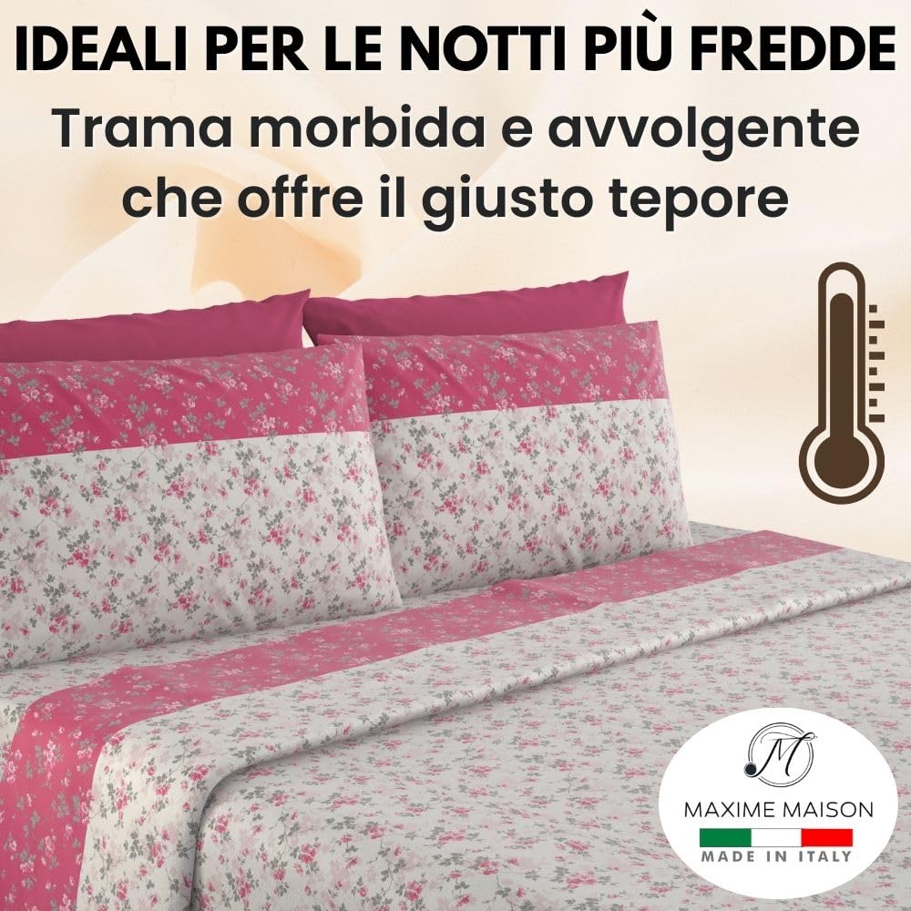 Completo Lenzuola Flanella in Cotone Stampate - Invernali con Fantasia Elegante