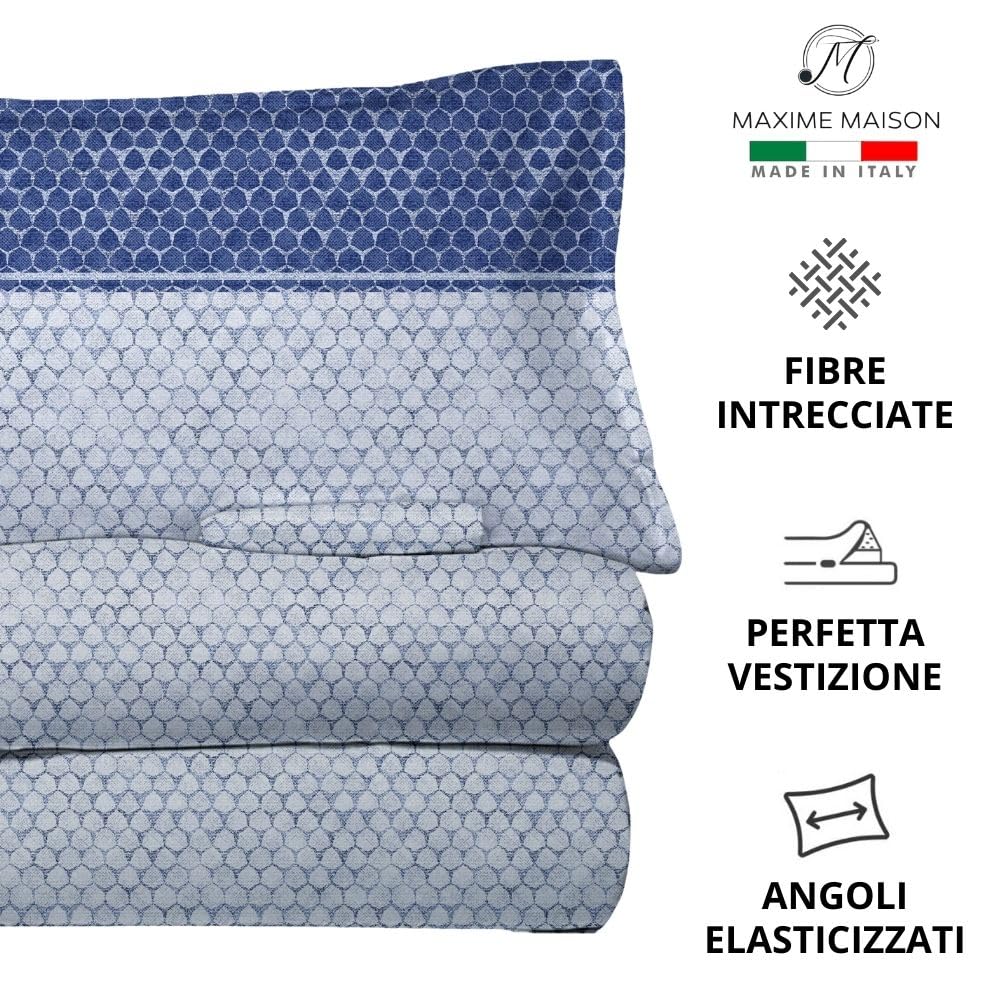 MAXIME MAISON Firenze - Set Lenzuola Letto Singolo Cotone 100% Completo con Federe Cuscini Stampate, Made in Italy Anallergico e Antiacaro (Motivo Ambra)