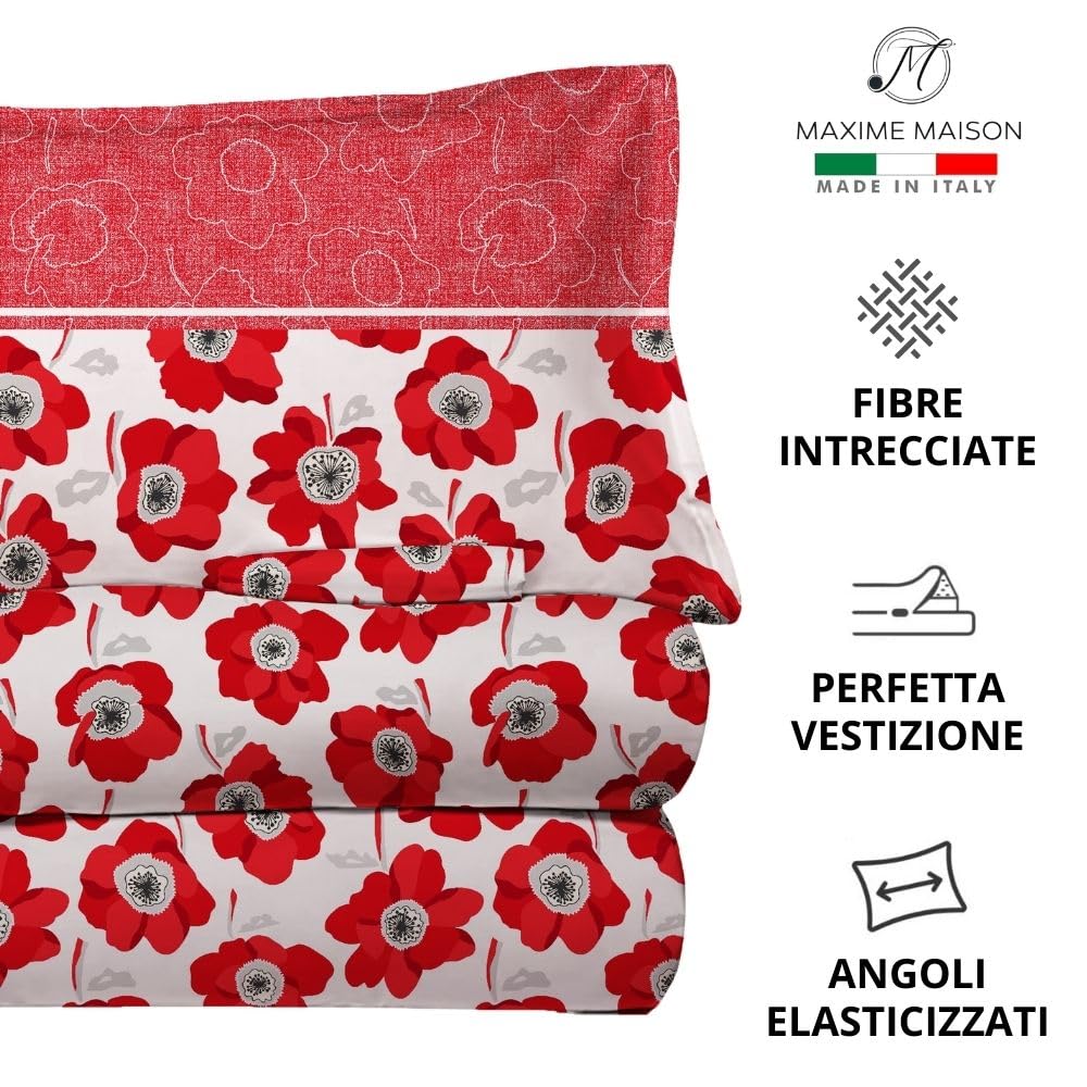 MAXIME MAISON Firenze - Set Lenzuola Letto Singolo Cotone 100% Completo con Federe Cuscini Stampate, Made in Italy Anallergico e Antiacaro (Motivo Ambra)