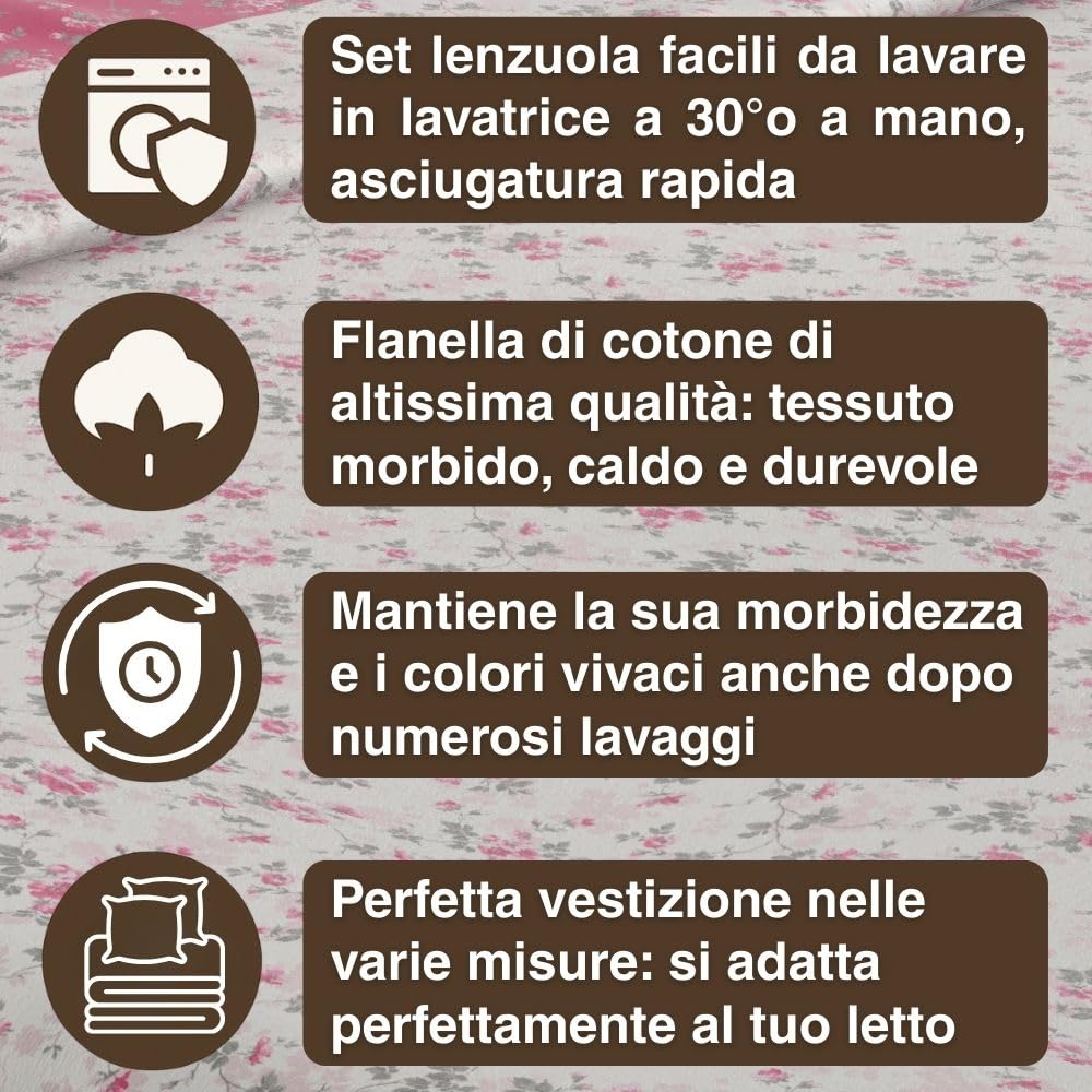 Completo Lenzuola Flanella in Cotone Stampate - Invernali con Fantasia Elegante