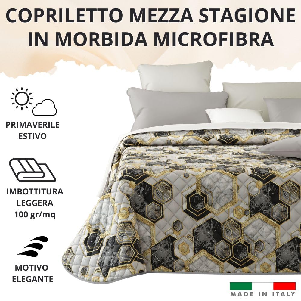 Copriletto (100 gr/mq) Mezza Stagione in Raso di Cotone Satin, Made in Italy