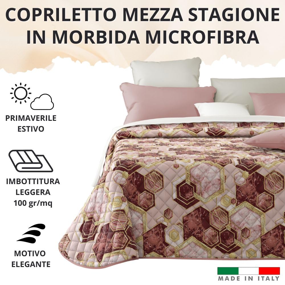 Copriletto (100 gr/mq) Mezza Stagione in Raso di Cotone Satin, Made in Italy