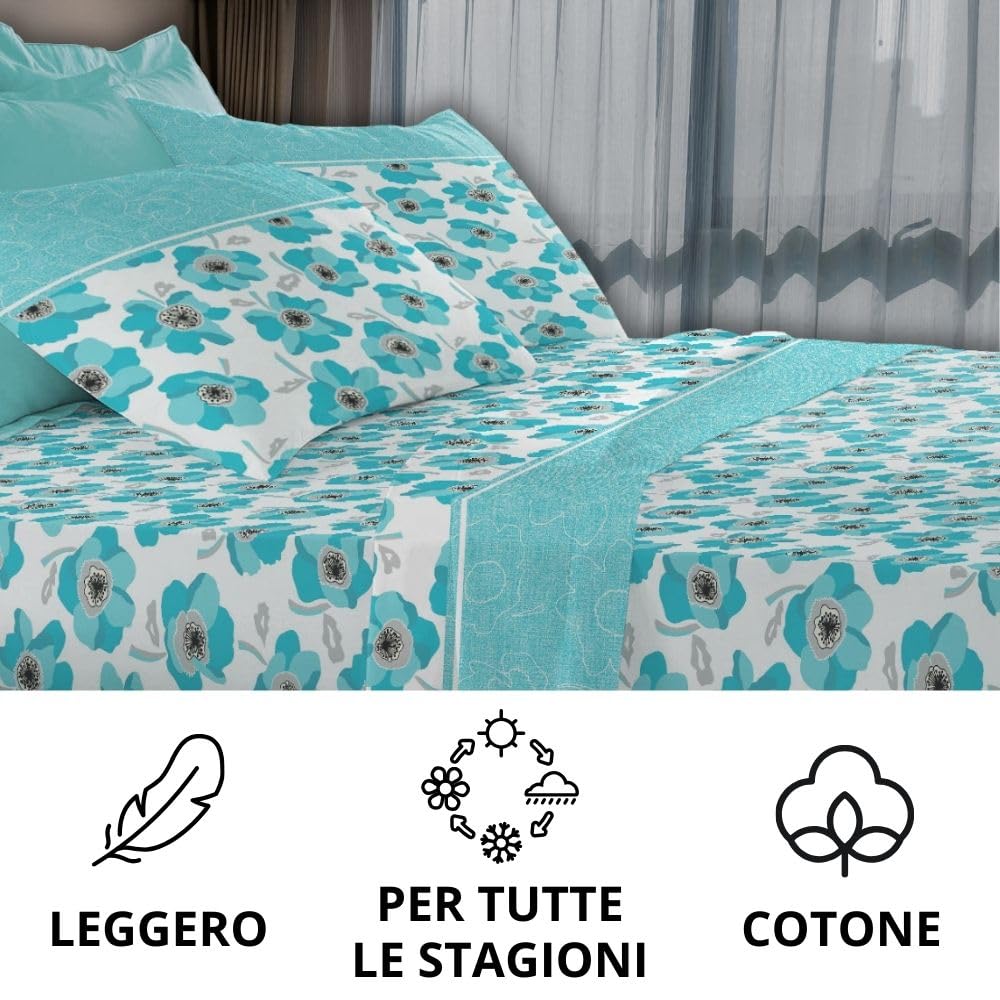 Completo Lenzuola Stampate, Misto Cotone, con Federe, Made in Italy