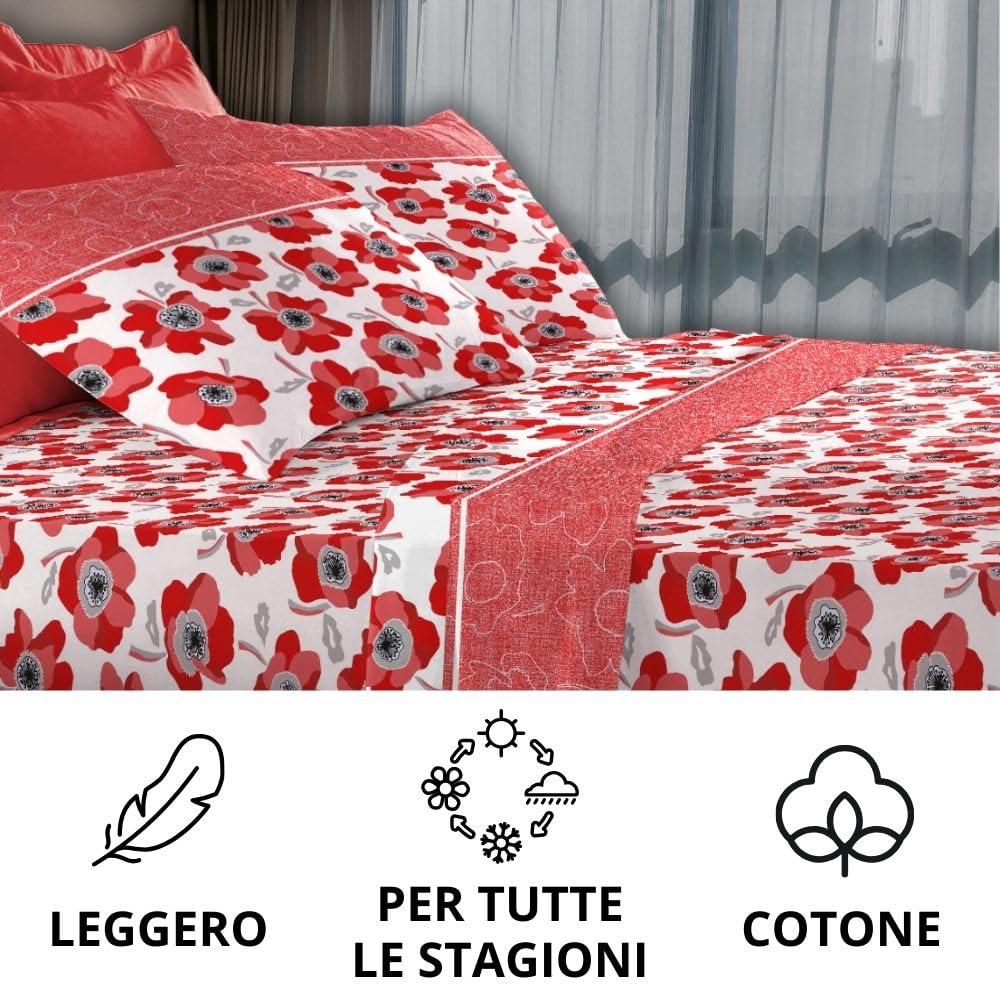 Completo Lenzuola Stampate, Misto Cotone, con Federe, Made in Italy