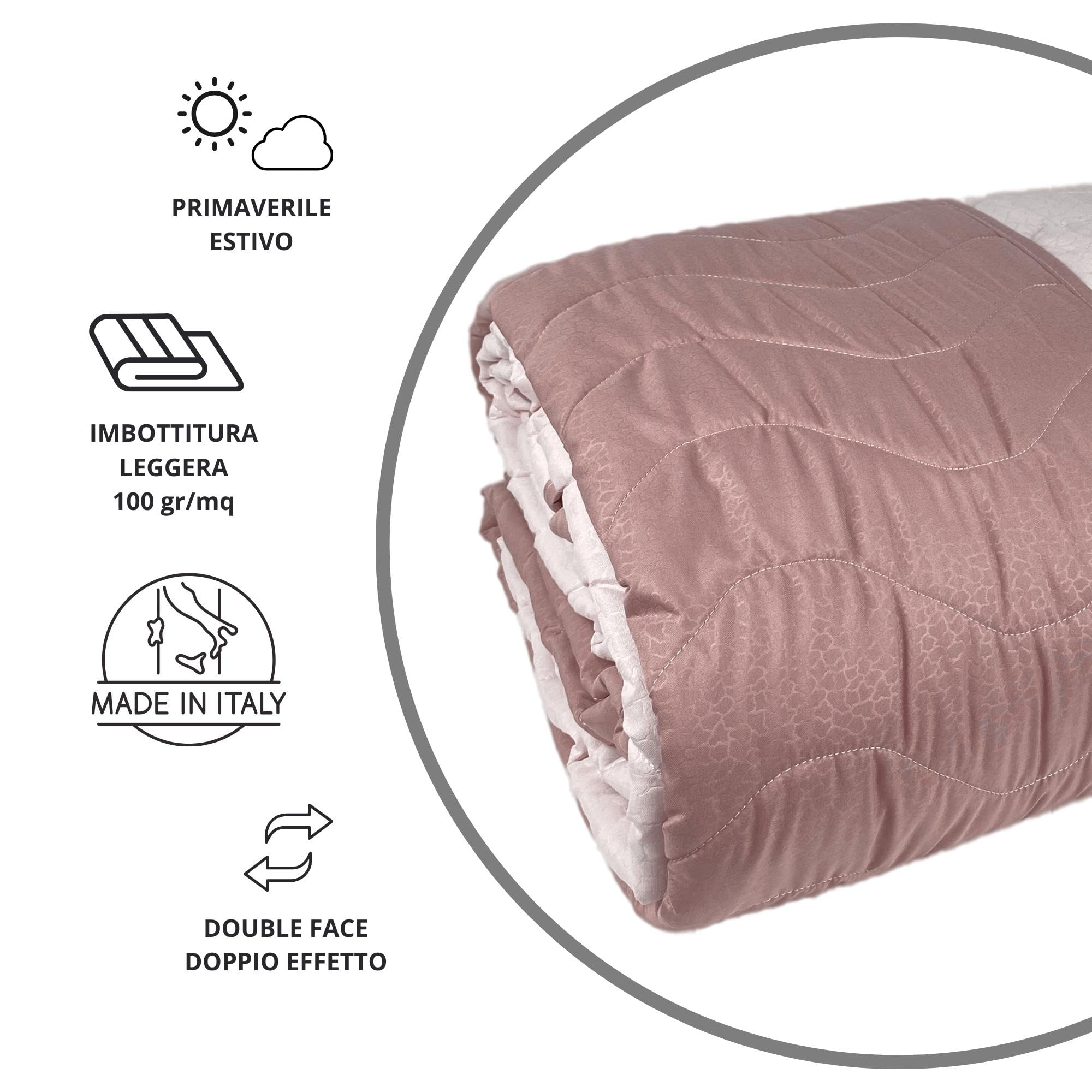 Trapuntino Mezza Stagione Double-Face in Morbida Microfibra Imbottitura 100 gr/mq