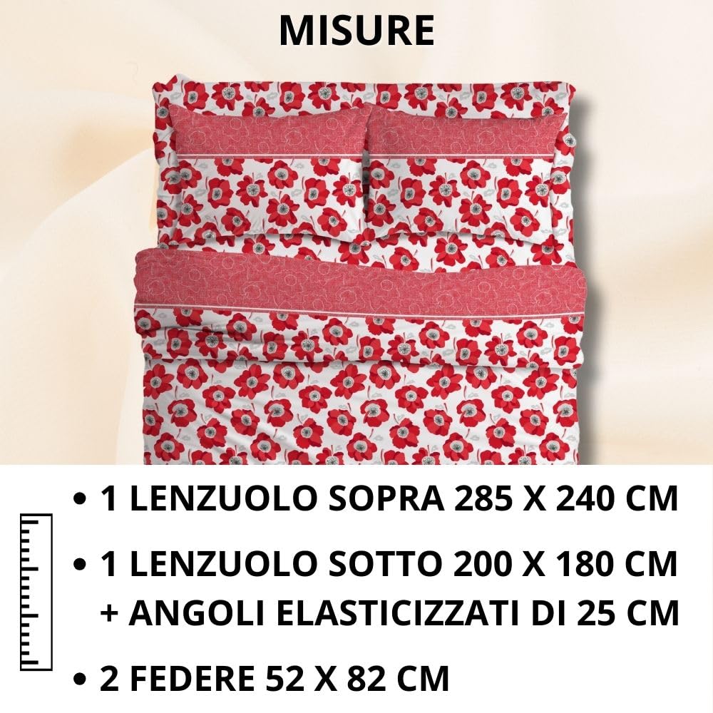 Completo Lenzuola Stampate, Misto Cotone, con Federe, Made in Italy