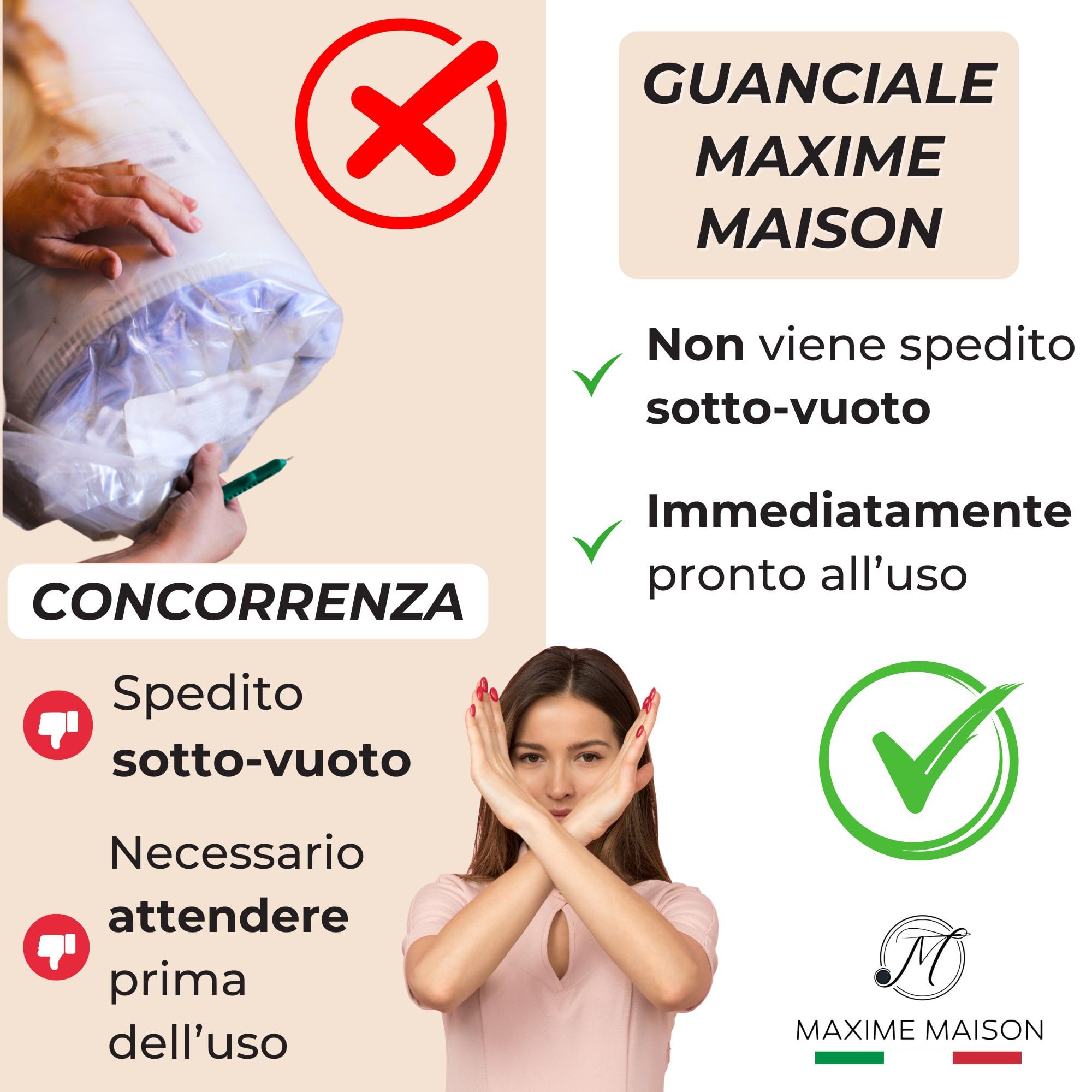 MAXIME MAISON - Coppia Cuscini Cervicale per Dormire, Cuscino Memory Foam Cervicale Ortopedico con Tecnologia a Doppia Onda Made in Italy, Cuscino Ergonomico Letto