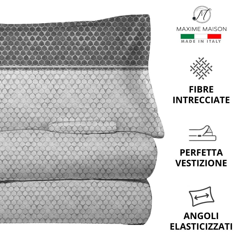 MAXIME MAISON Firenze - Set Lenzuola Letto Singolo Cotone 100% Completo con Federe Cuscini Stampate, Made in Italy Anallergico e Antiacaro (Motivo Ambra)