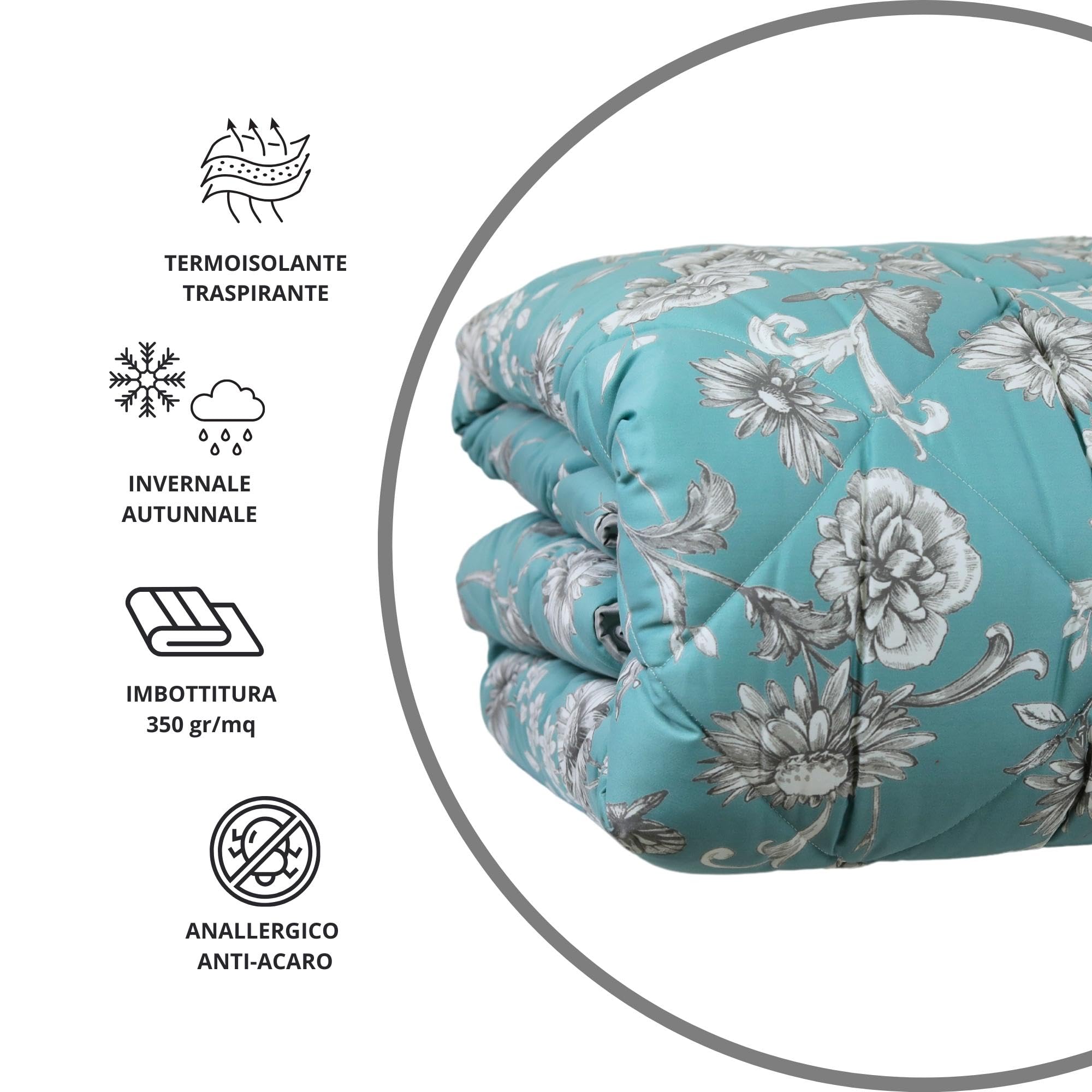 Trapunta Matrimoniale Invernale e Autunnale in Raso di Cotone, con Imbottitura Anallergica Anti Acaro, Made in Italy