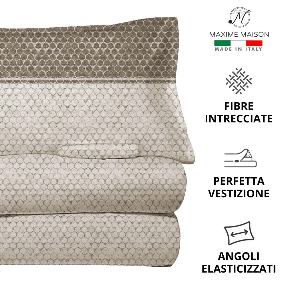 MAXIME MAISON Firenze - Set Lenzuola Letto Singolo Cotone 100% Completo con Federe Cuscini Stampate, Made in Italy Anallergico e Antiacaro (Motivo Ambra)