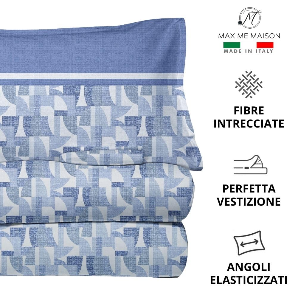 MAXIME MAISON Firenze - Set Lenzuola Letto Singolo Cotone 100% Completo con Federe Cuscini Stampate, Made in Italy Anallergico e Antiacaro (Motivo Ambra)